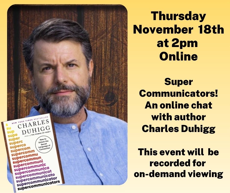 An online chat with author Charles Duhigg on Thursday, November 18th at 2pm.